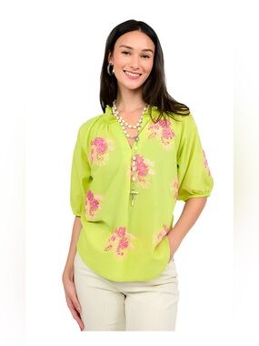 Sister Mary Floral Embroidered Green Top Cotton Ivy Jane Celery Boho Anita S